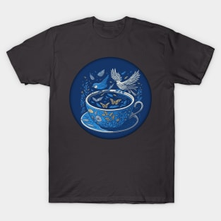 Fantasy Blue Teacup Illustration T-Shirt